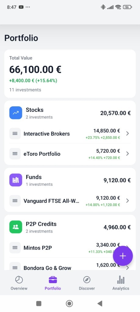 Total Wealth Tracker portfolio light screen
